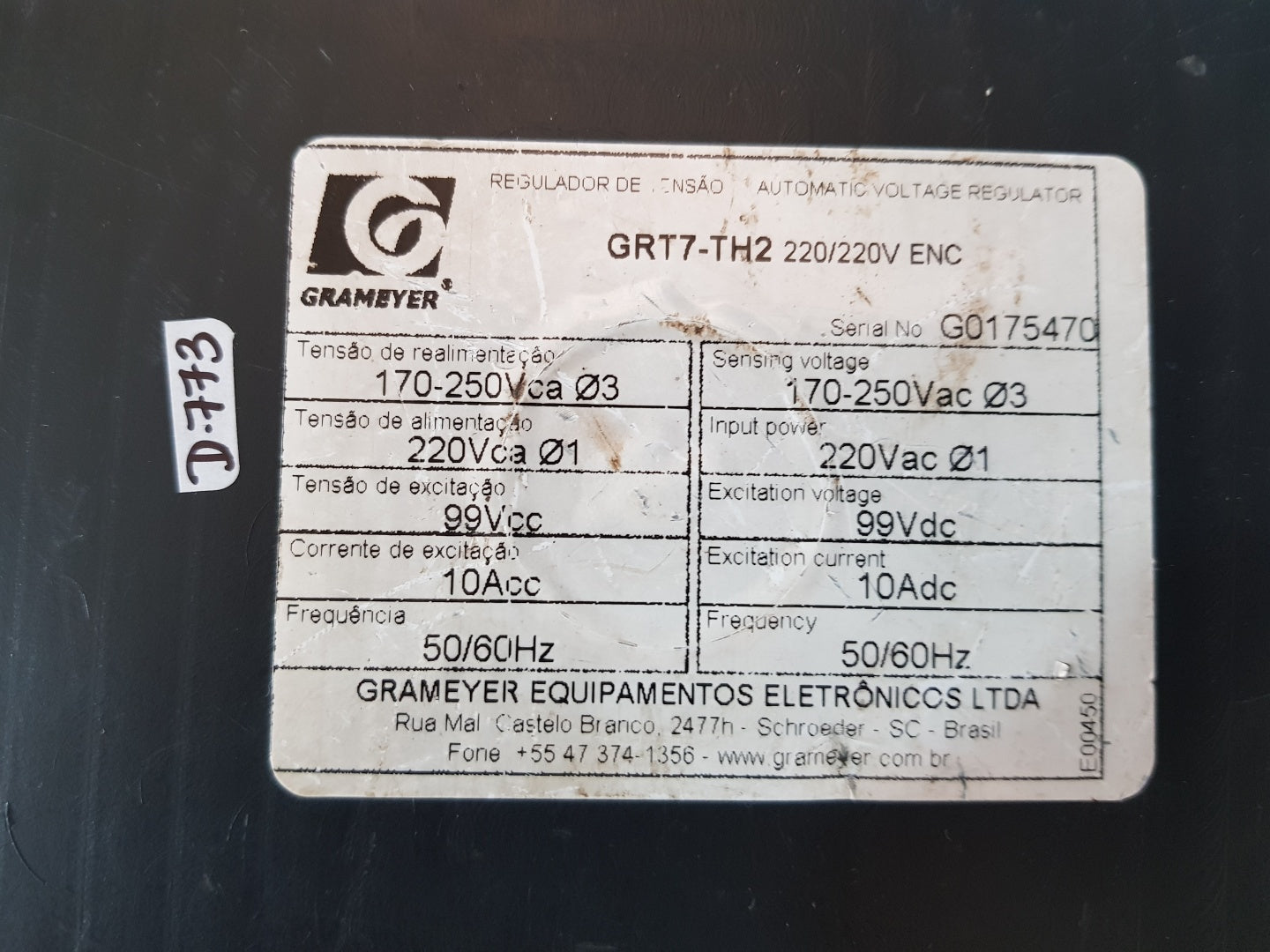 Grameyer grt7-th2 220/220v enc automatic voltage regulator