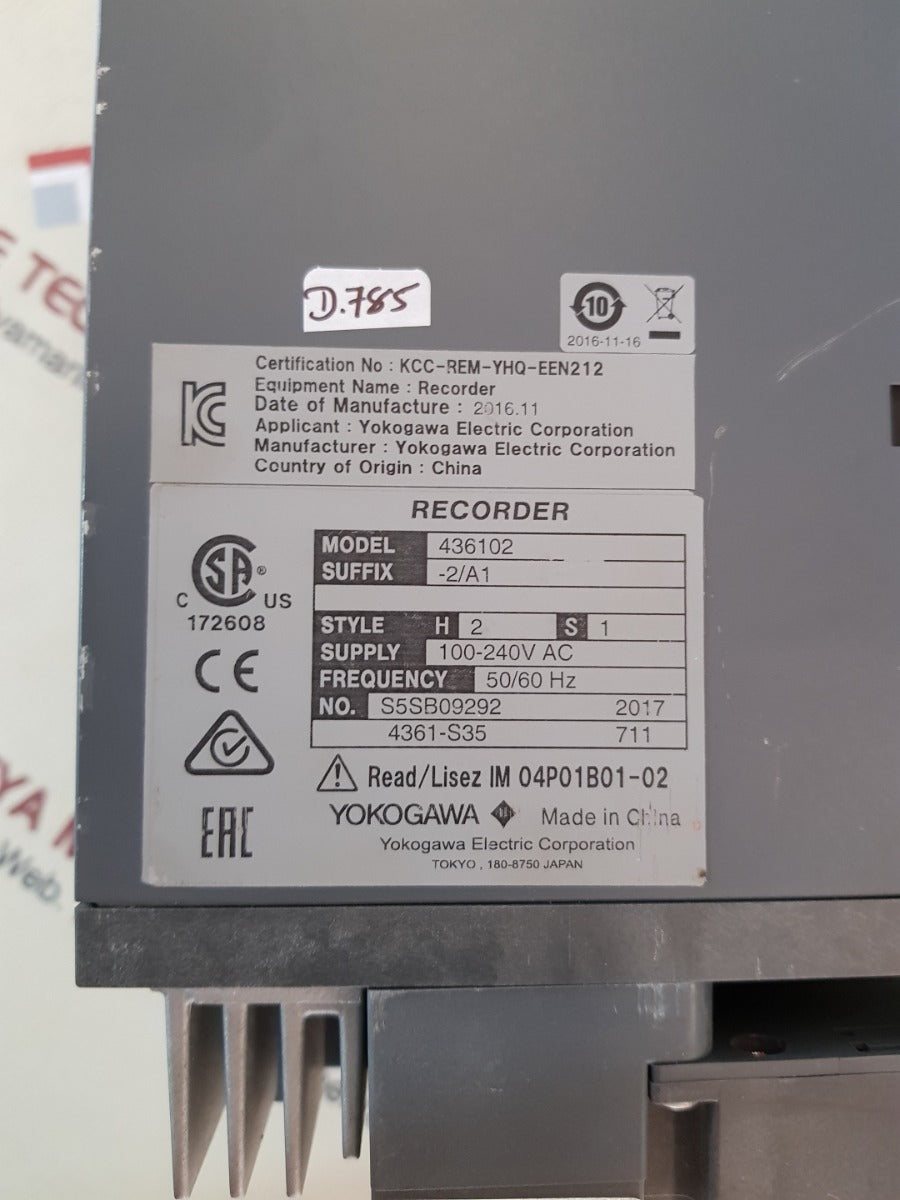 Yokogawa 436102 recorder suffix -2/a1