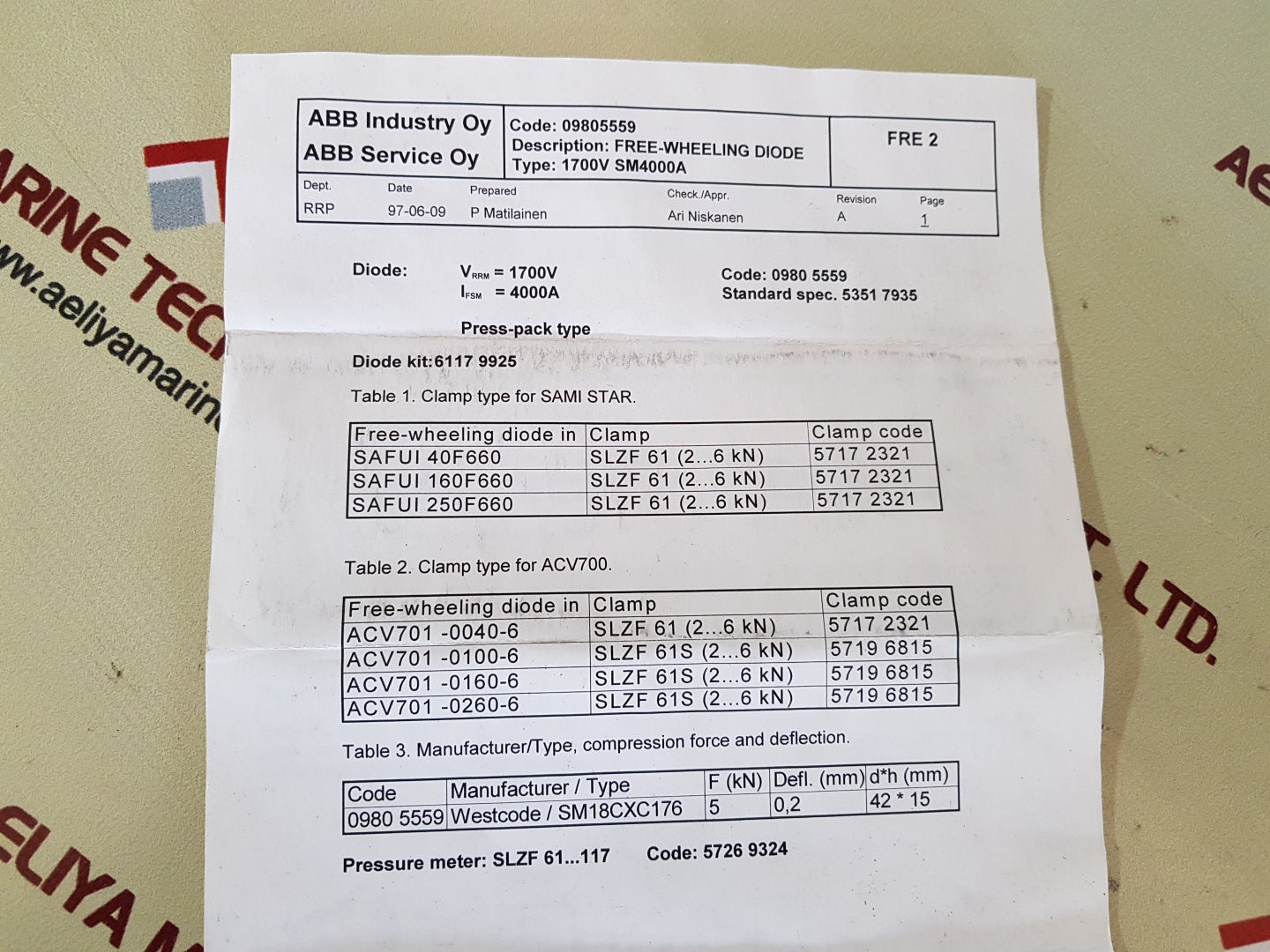 Westcode/Abb Sm18Cxc176 Diode Kit 1700V Sm4000A