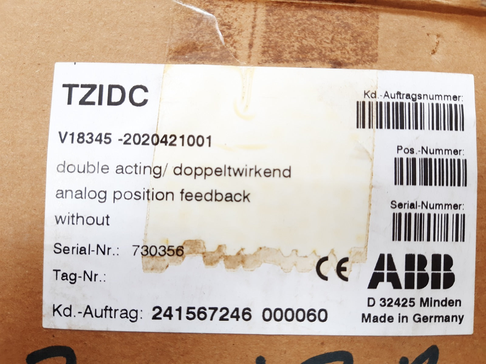 Abb tzid-c 18345-2010420001 electro pneumatic postioner