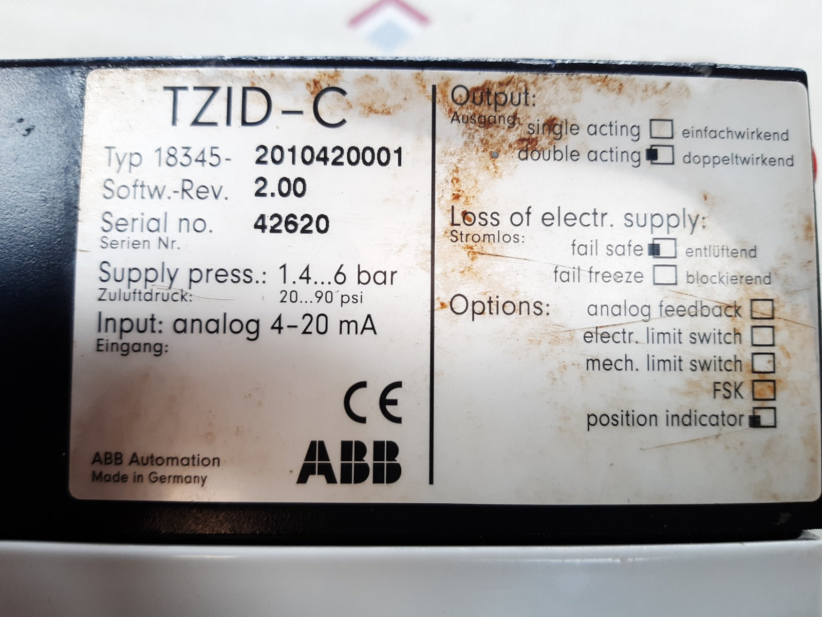 Abb tzid-c 18345-2010420001 electro pneumatic postioner