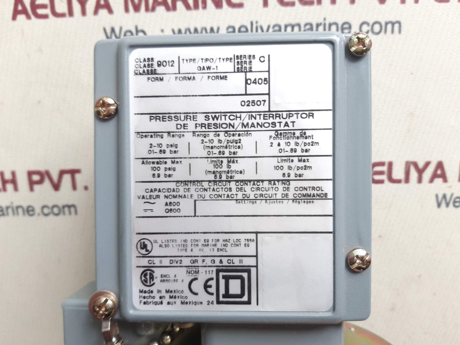 Square D 9012 gaw-1 ser.c pressure switch