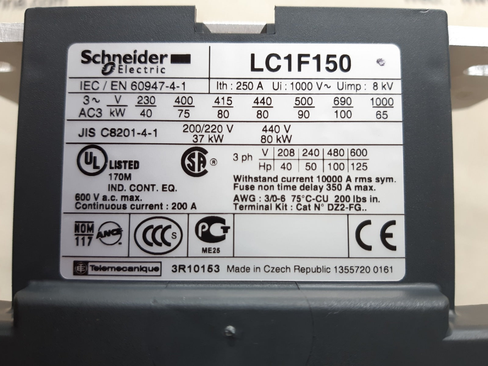 Schneider electric lc1 f150f5 contactor