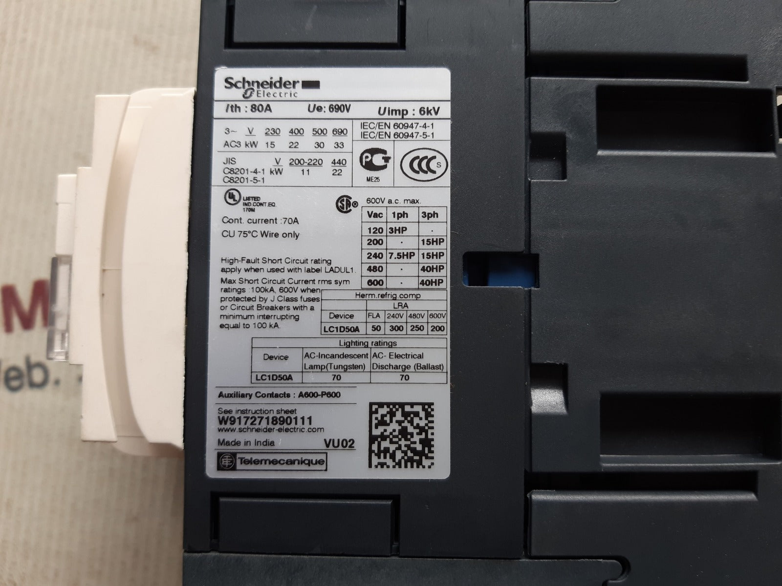 Schneider electric lc1d50a