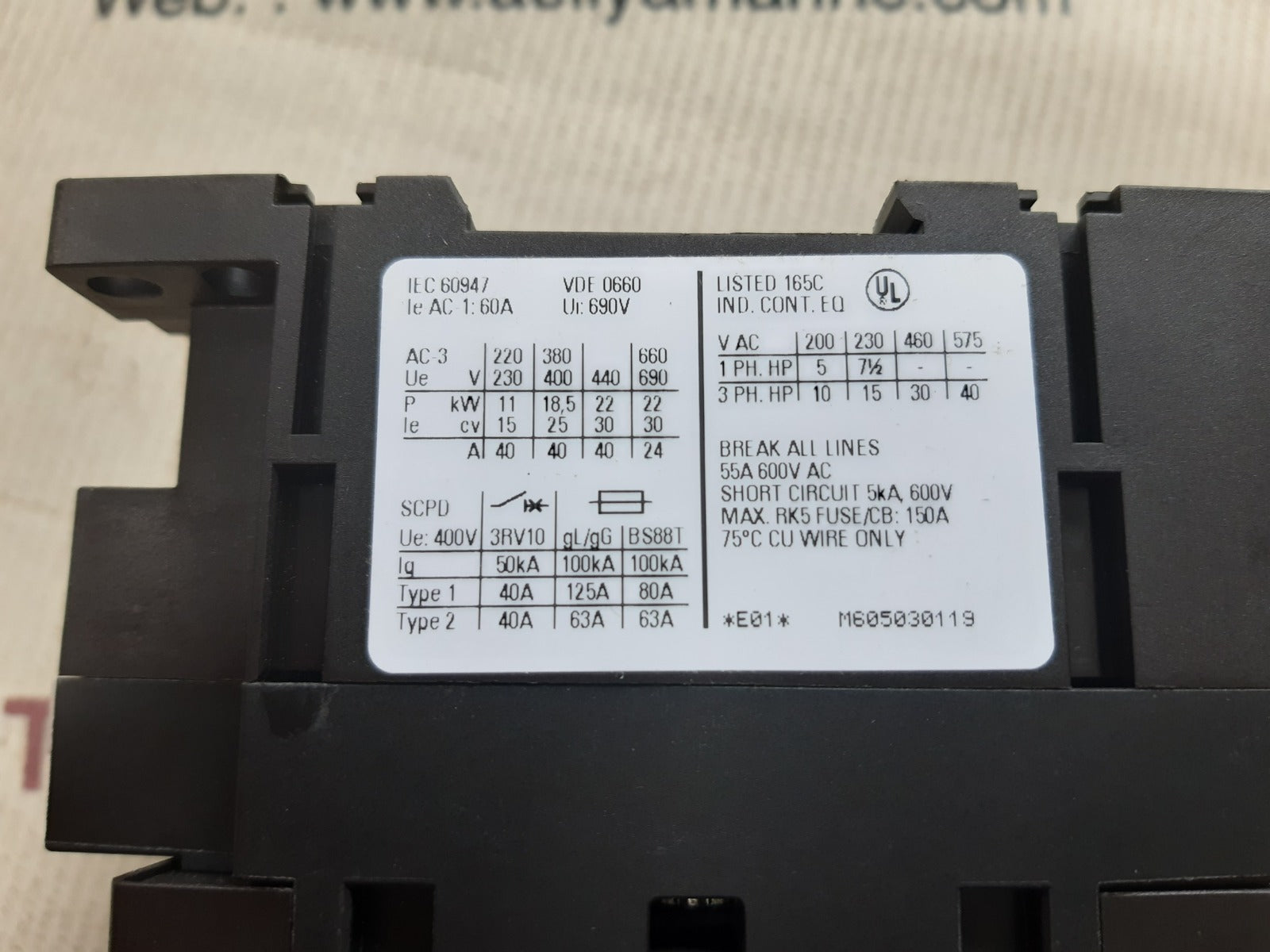 Siemens 3rt1035-1ag10 contactor 3zx1012-0rt03-1aa1