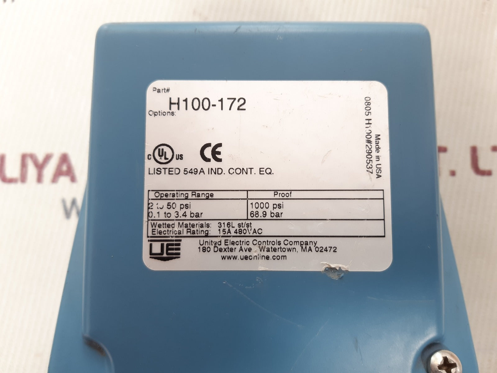 United electric h100-172 pressure switch