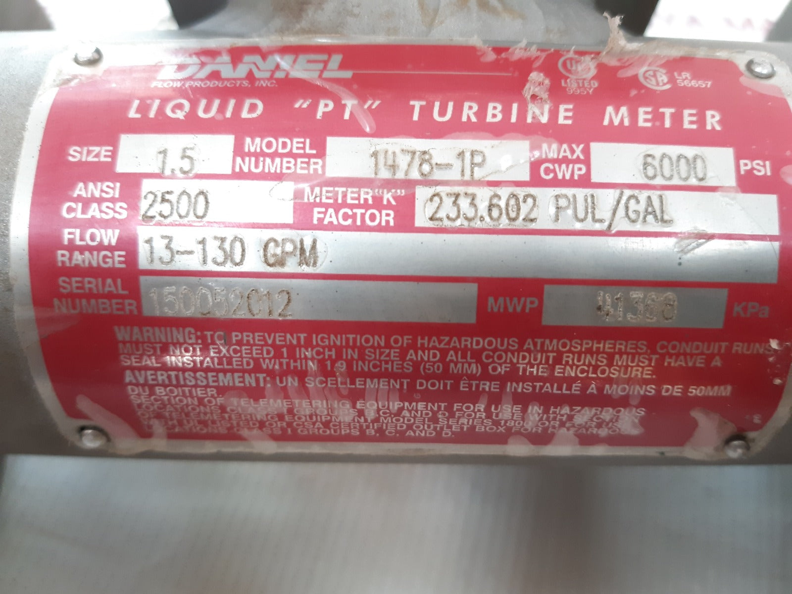 Daniel 1478-1p Daniel liquid "pt" turbine meter