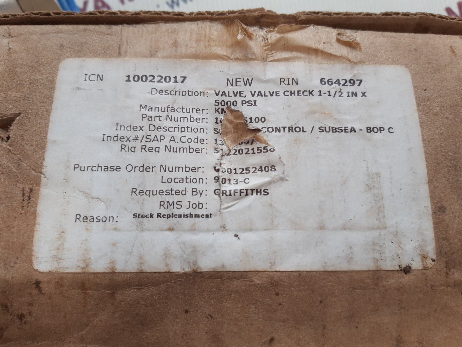 Parker 453-11/2s2-6 check valve 5000psi