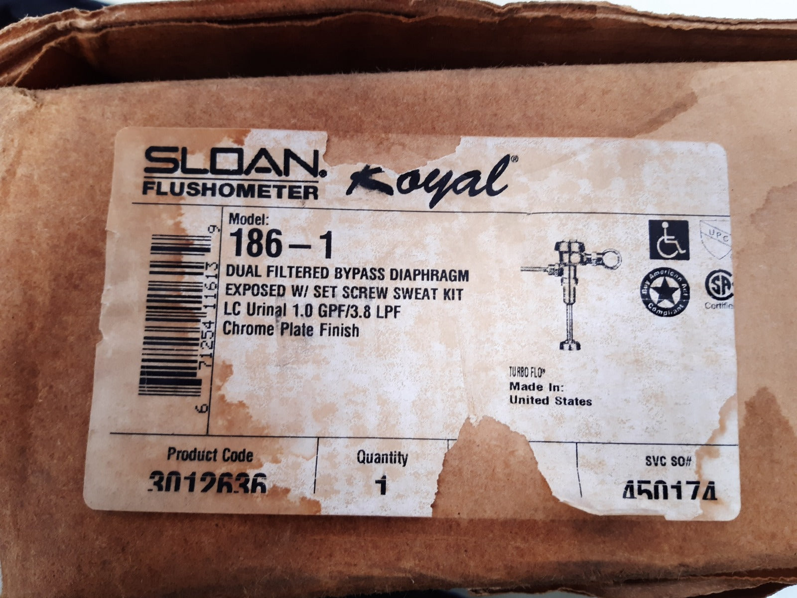 Sloan 186-1 w/ set screw sweat kit