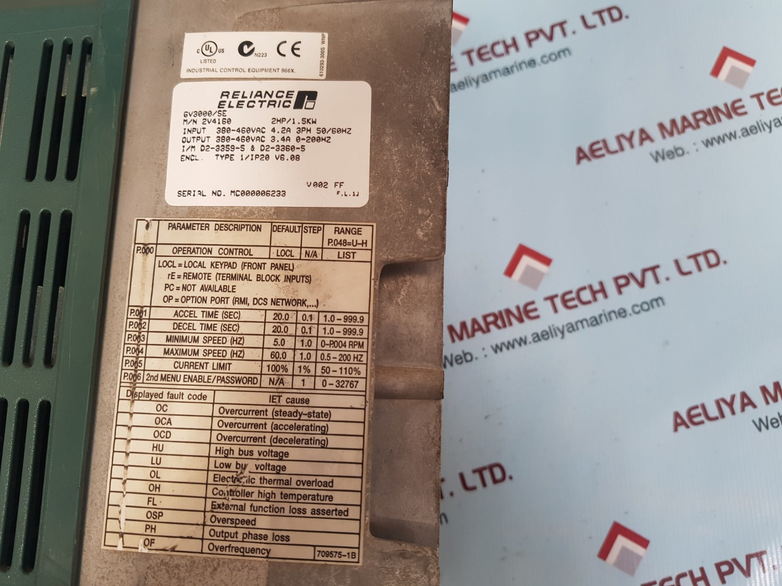 Reliance Electric Gv3000/Se 2V4160 Sensorless Enhanced Ac Drive