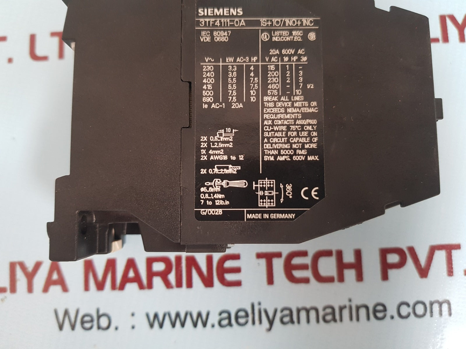 Siemens 3Tf4111-oa Contactor Aux Contacts A600/P600