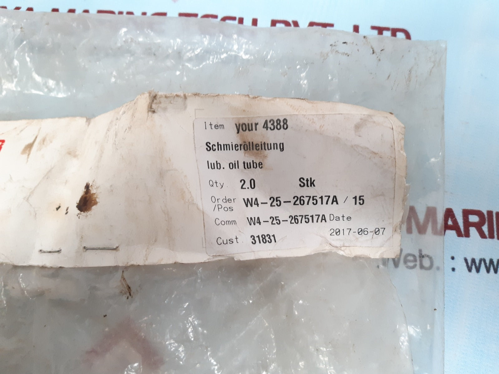 Macgregor pl3-4388 lubrication oil tube