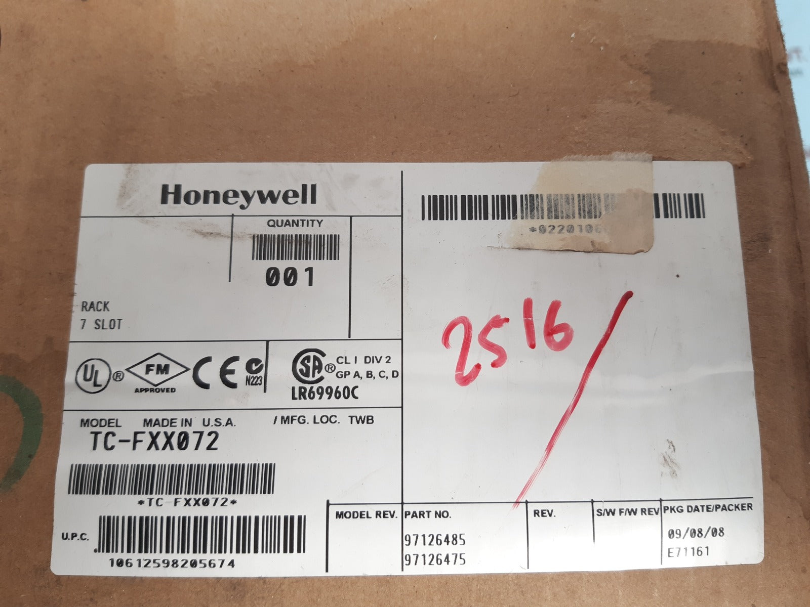 Honeywell tc-fxx072 rack 7 slot module 97126475