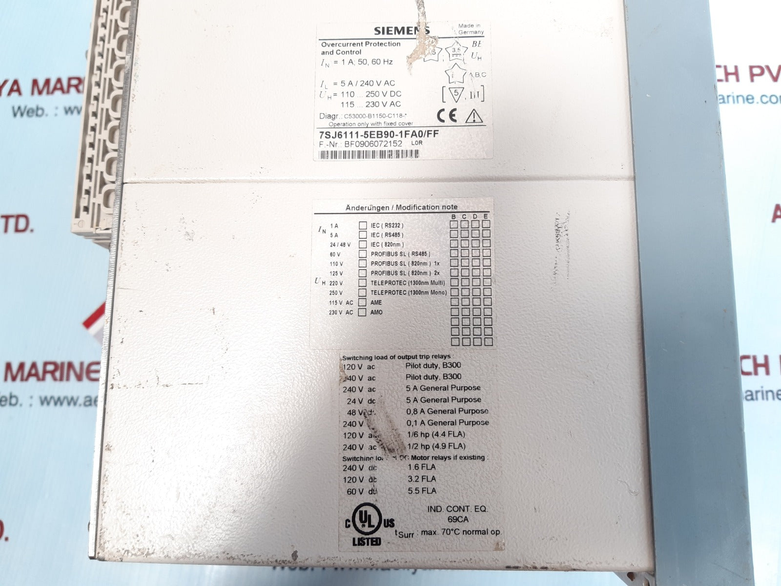 Siemens siprotec 7sj61 overcurrent protection and control 7sj6111-5eb90-1fa0/ff
