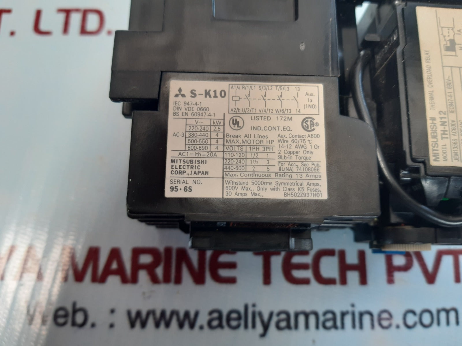 Mitsubishi s-k10 contactor with th-n12 thermal overload relay 200v
