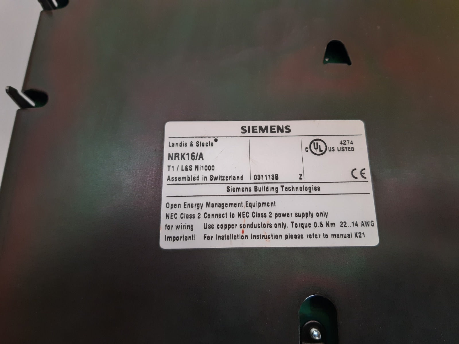 Siemens landis & staefa nrk16/a controller