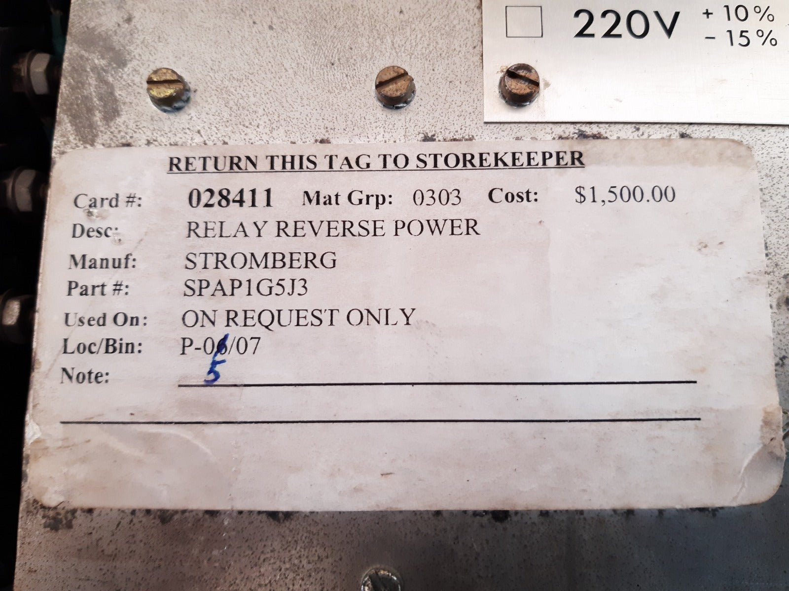 Stromberg spap 1g5 j3 relay reverse power