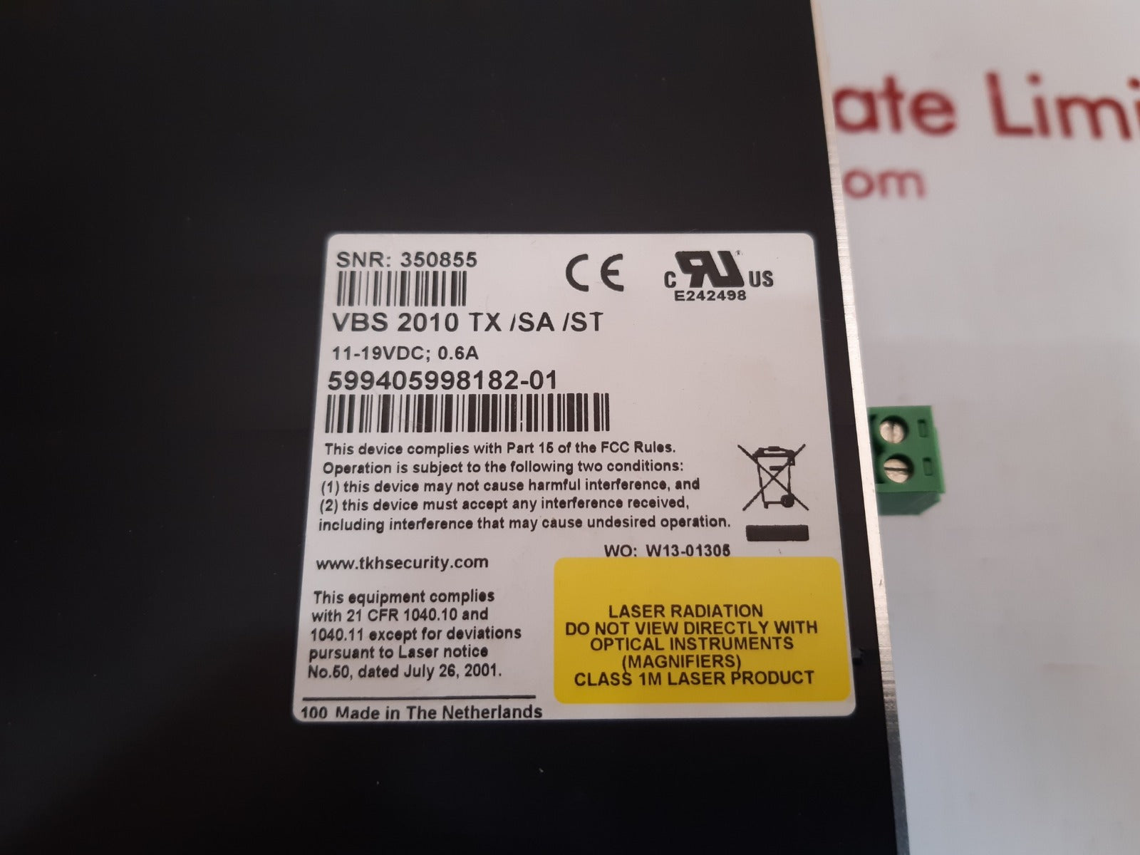 Tkh security vbs 2010tx /sa /st video receiver