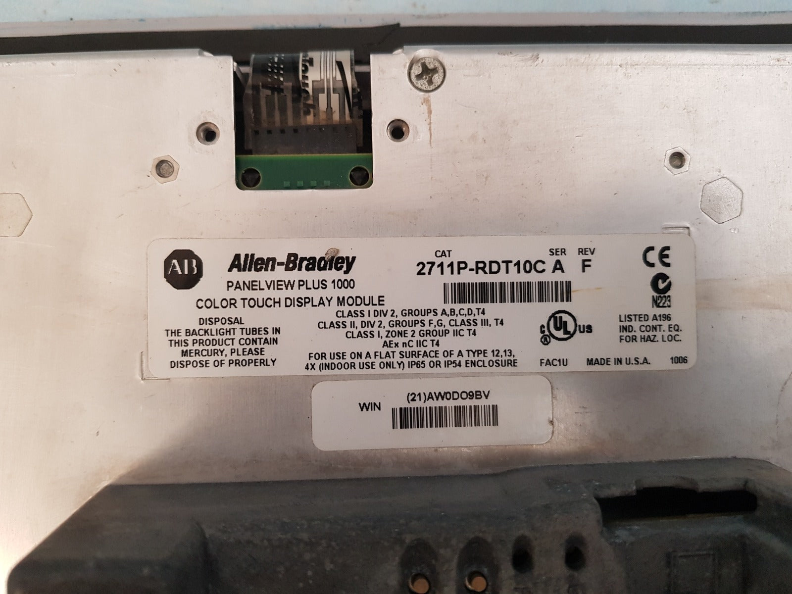 Allen-bradley panel view plus 1000 2711p-rdt10c color touch display module rev.f