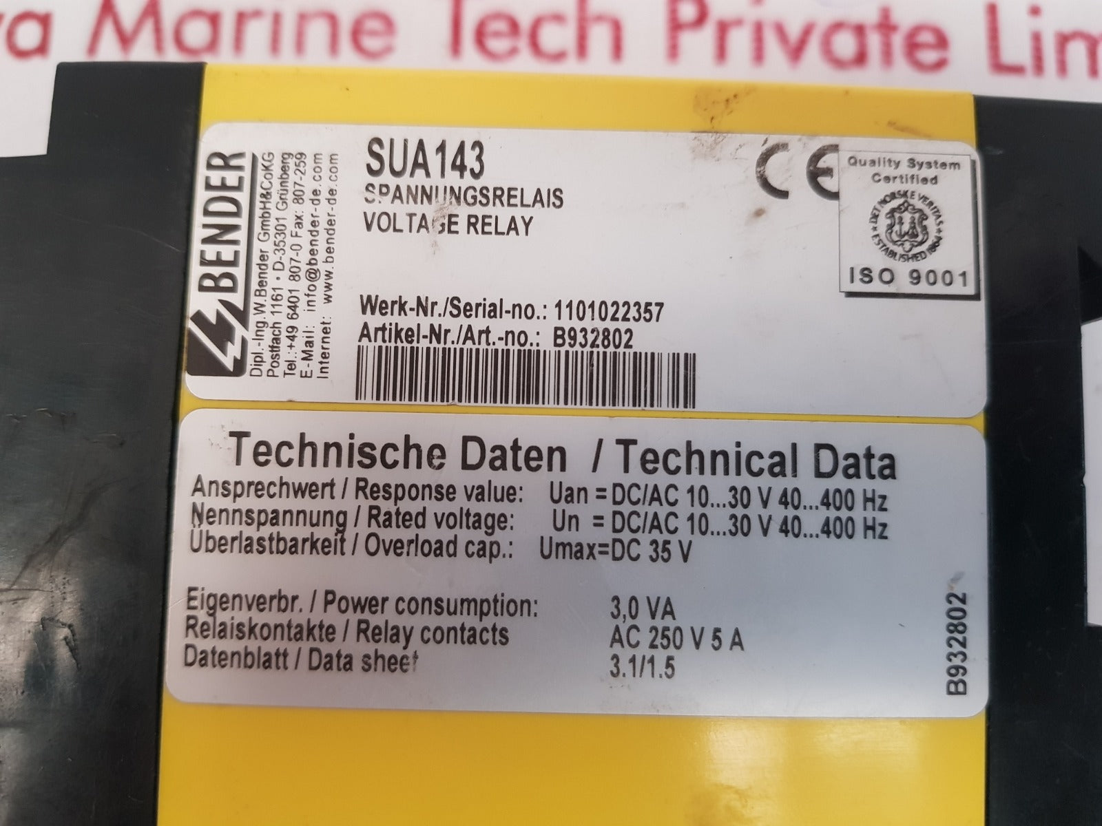 Bender sua143 voltage relay