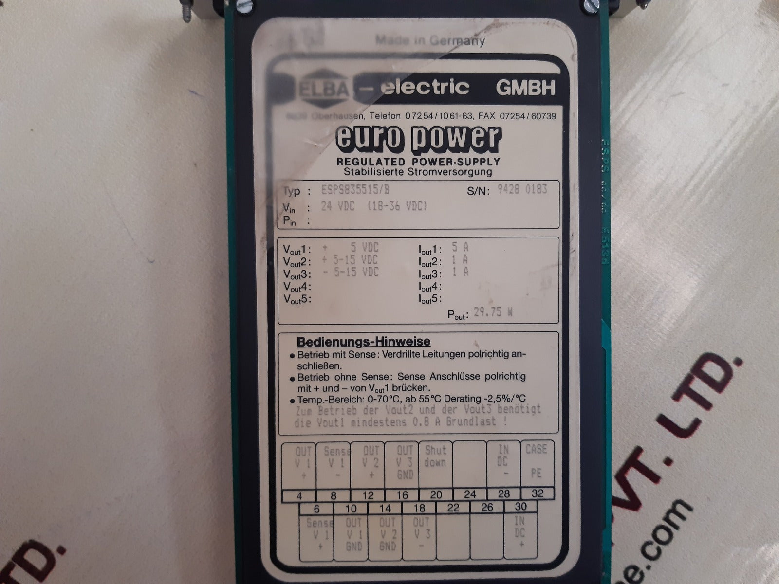 Elba-electric esps835515/b euro power regulated power supply