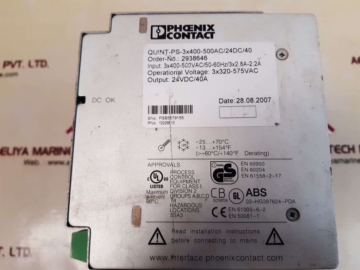 Phoenix contact quint-ps-3x400-500ac/24dc/40 power supply