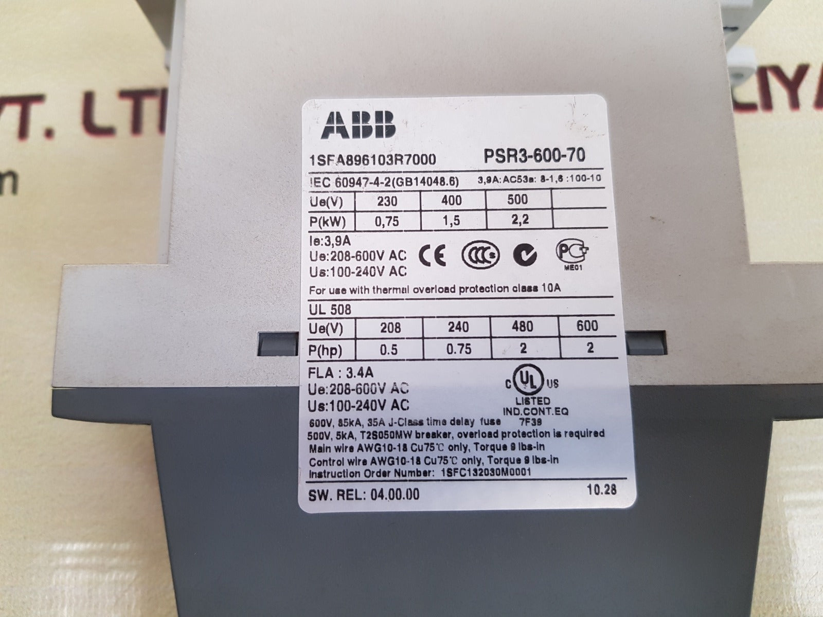 Abb psr3-600-70 motor softstarter 1sfa896103r7000