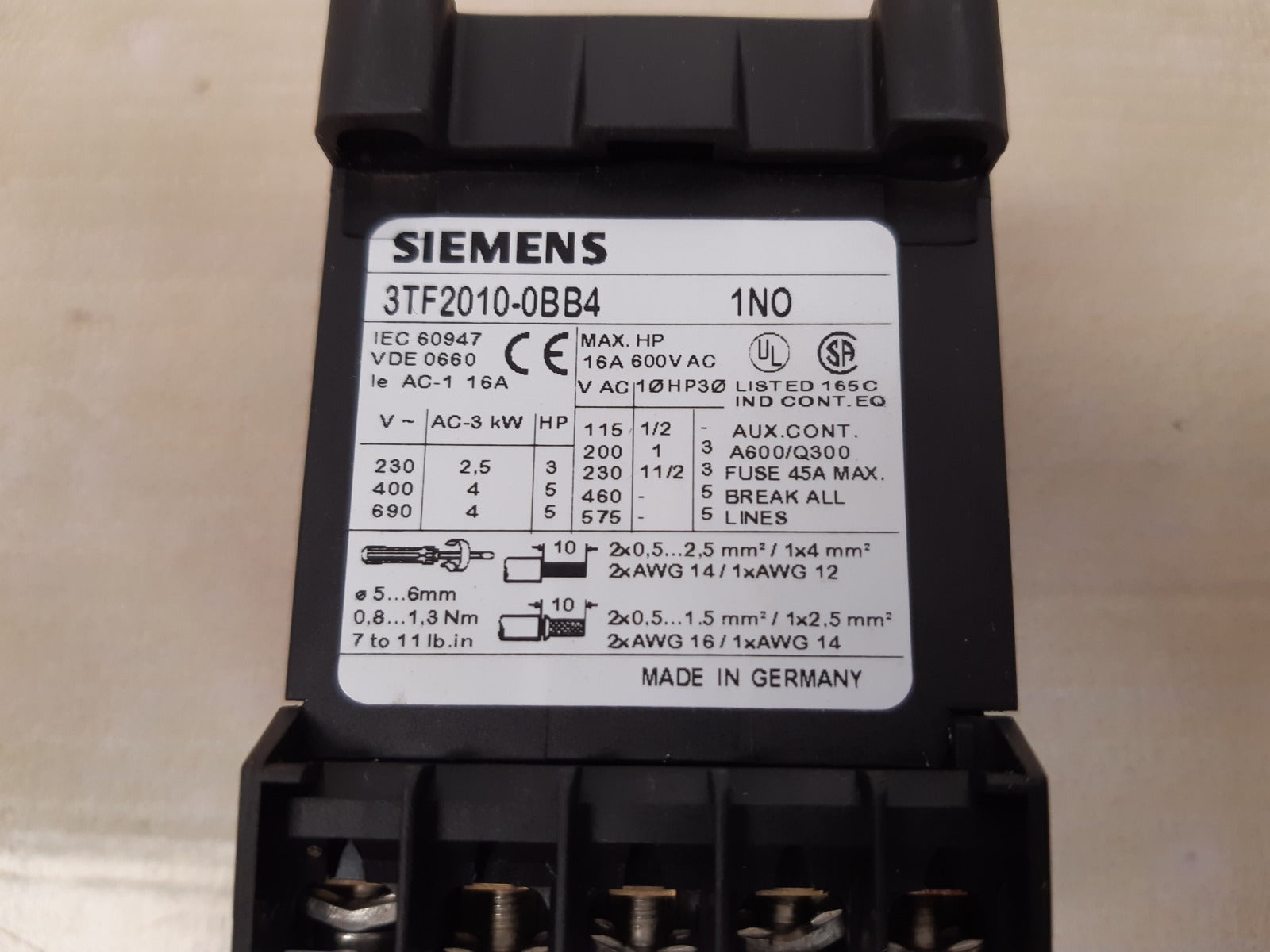 Siemens 3tf2010-0bb4 contactor