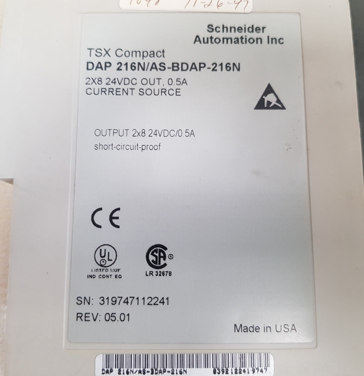 Schneider dap 216n/as-bdap-216n tsx compact output module rev: 05.01