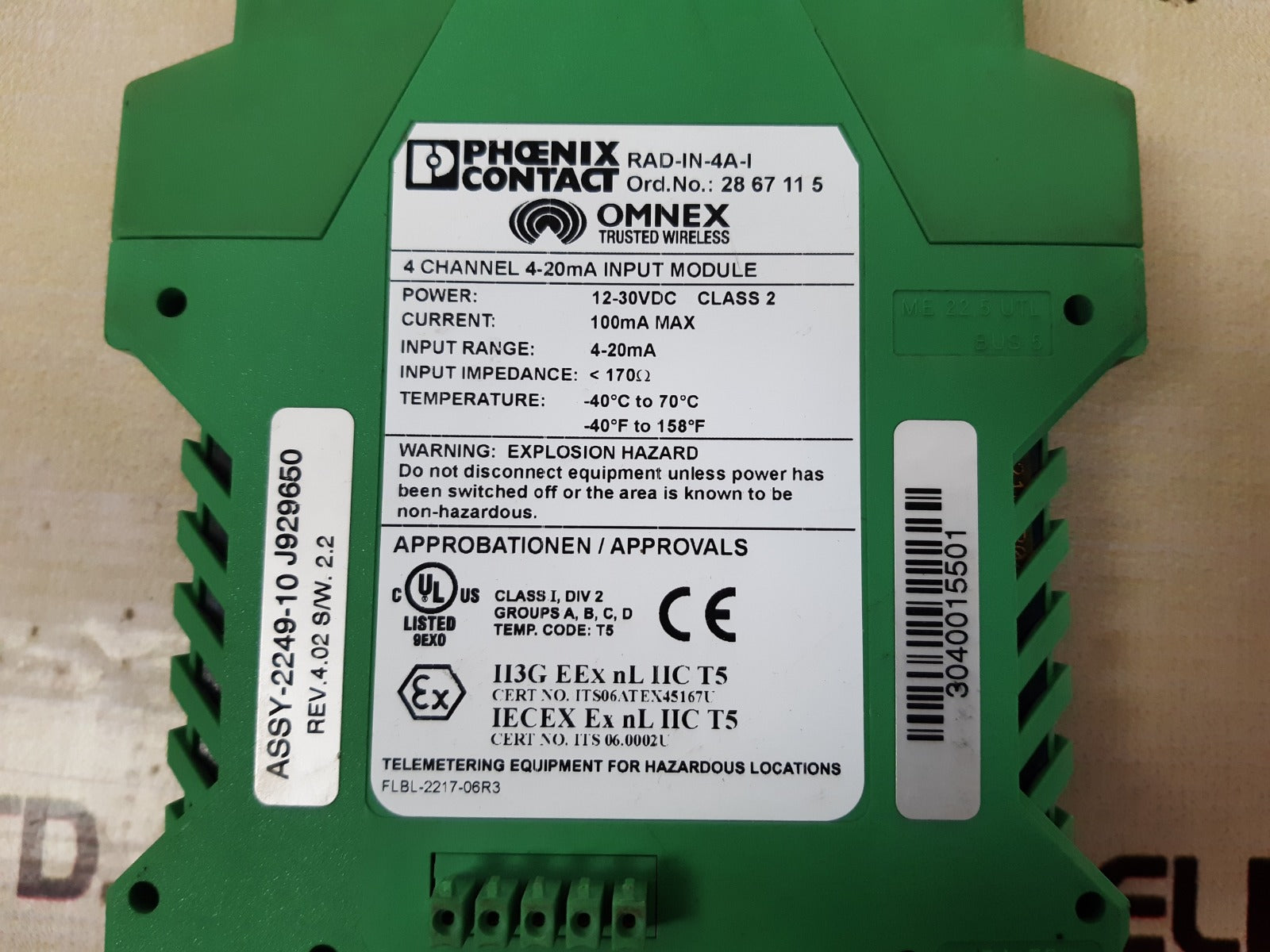 Phoenix contact rad-in-4a-i extention module