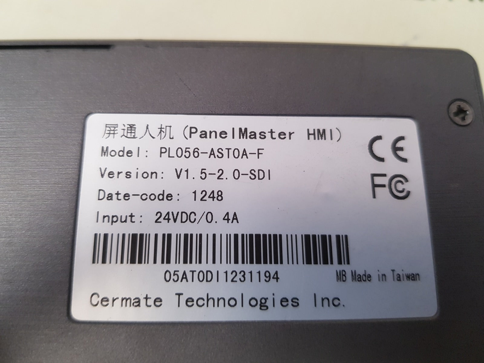 Cermate Panel Master Hmi Pl056-ast0A-f Touch Screen Panel 24Vdc/0.4A