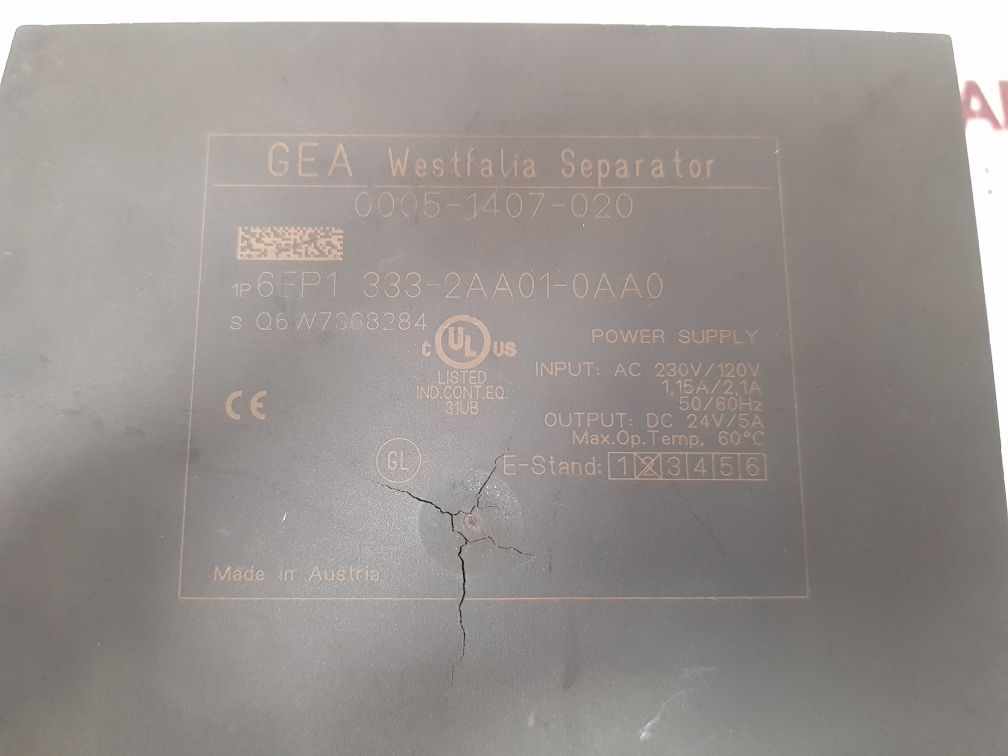 Gea 0005-1407-020 westfalia separator 6ep1 333-2aa01-0aa0 ac 230v/120v