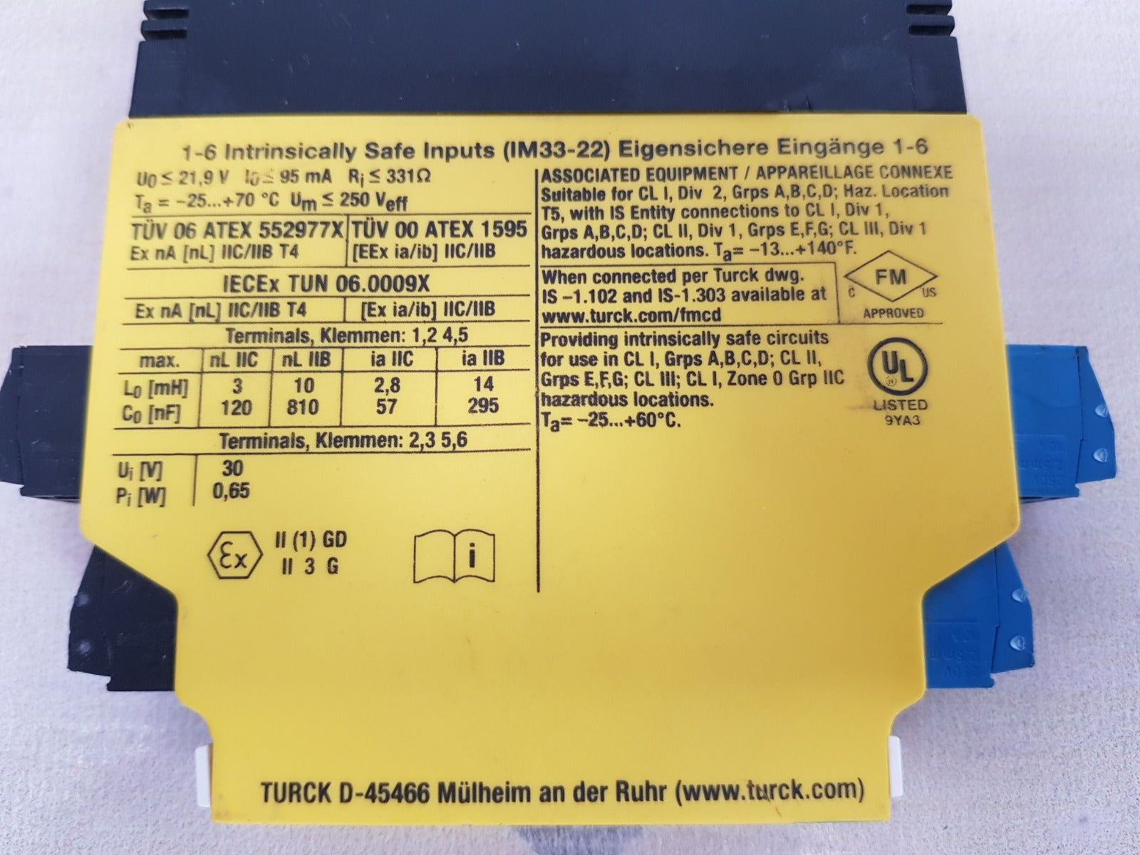 Turck im33-22ex-hi/24vdc isolating transducer