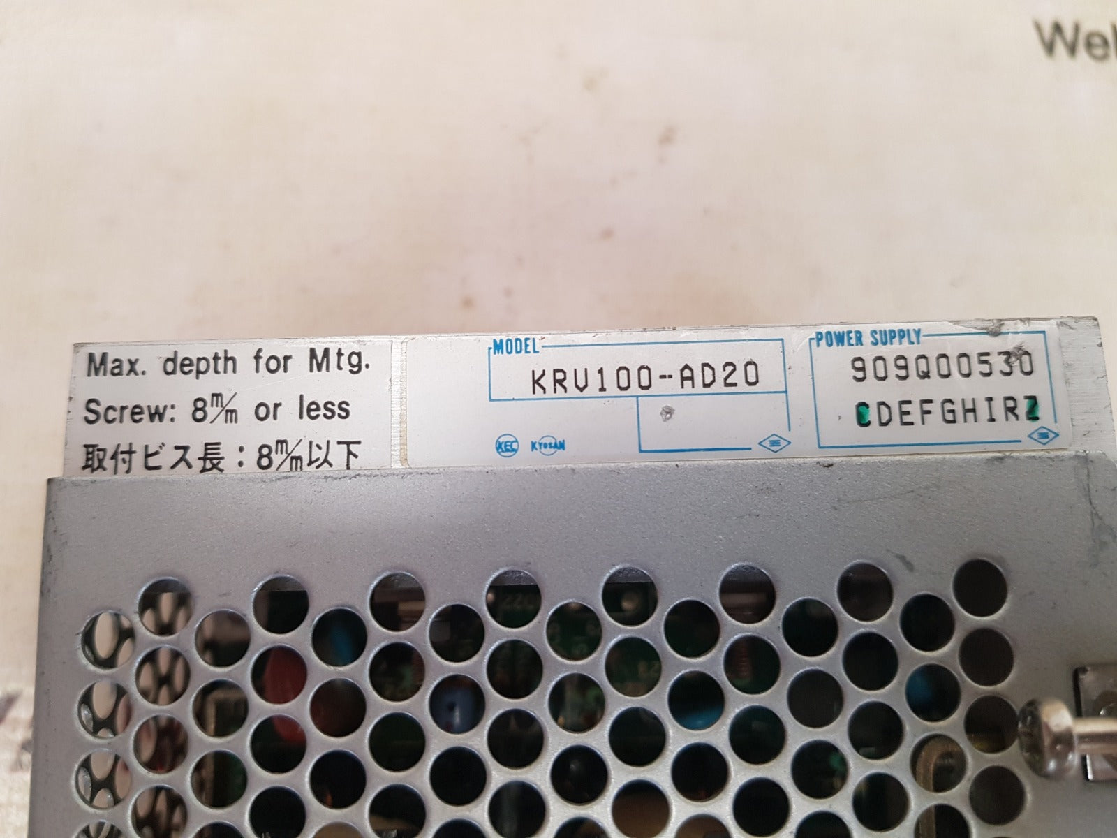 Kyosan krv100-ad20 power supply 909q00530