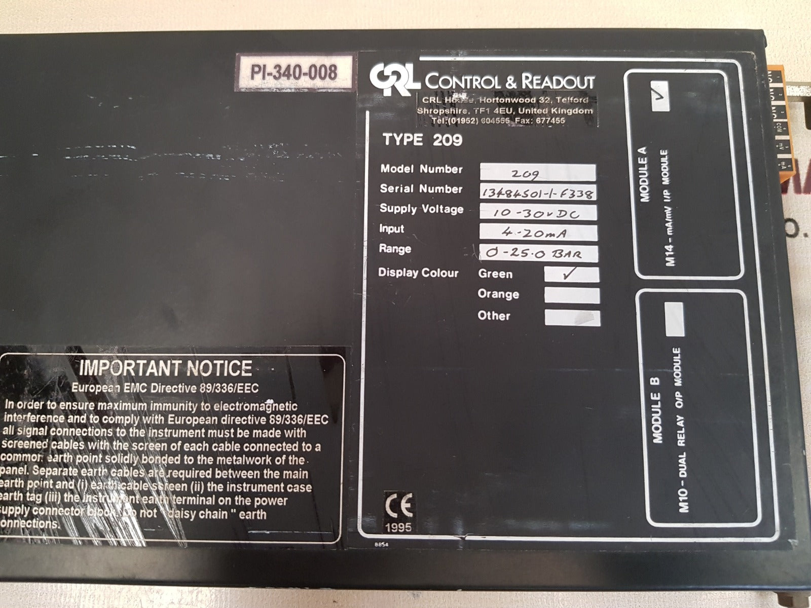 Control & readout 209 control and readout module 0-25.0 bar