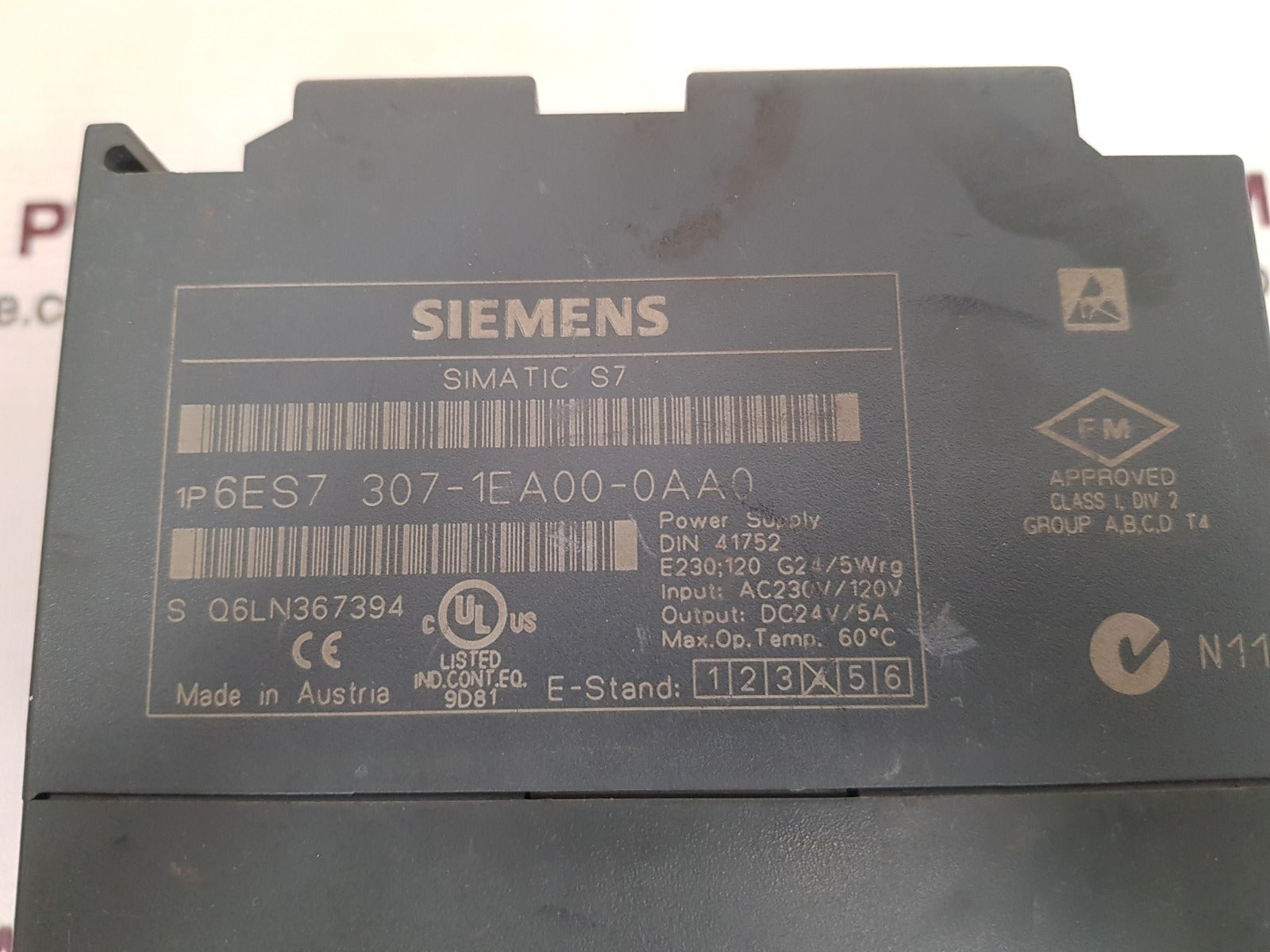 Siemens simatic s7 6es7 307-1ea00-0aa0 power supply module dc24v/5a