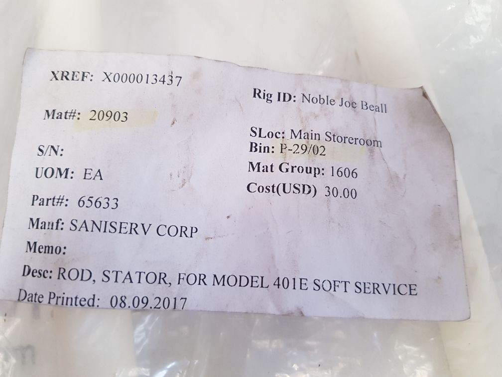 Saniserv 65633 rod stator plastic