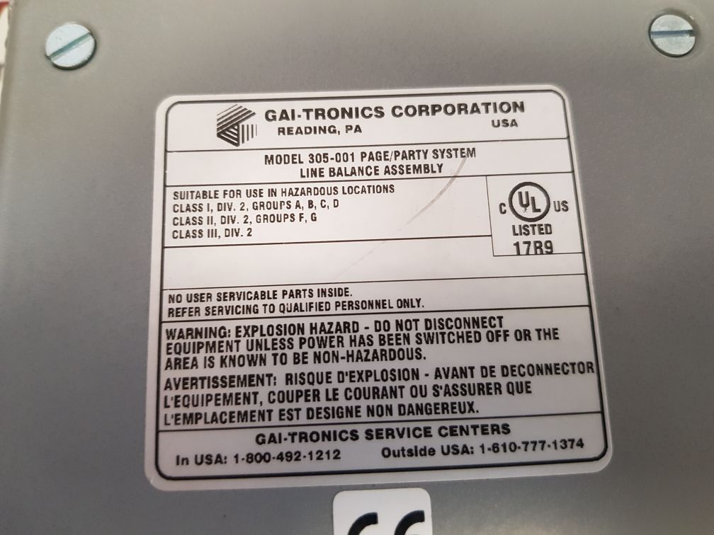 Gai-tronics 305-001 page/party system line balance assembly