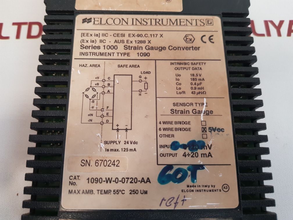 Elcon series 1000 strain gauge converter 1090-w-0-0720-aa