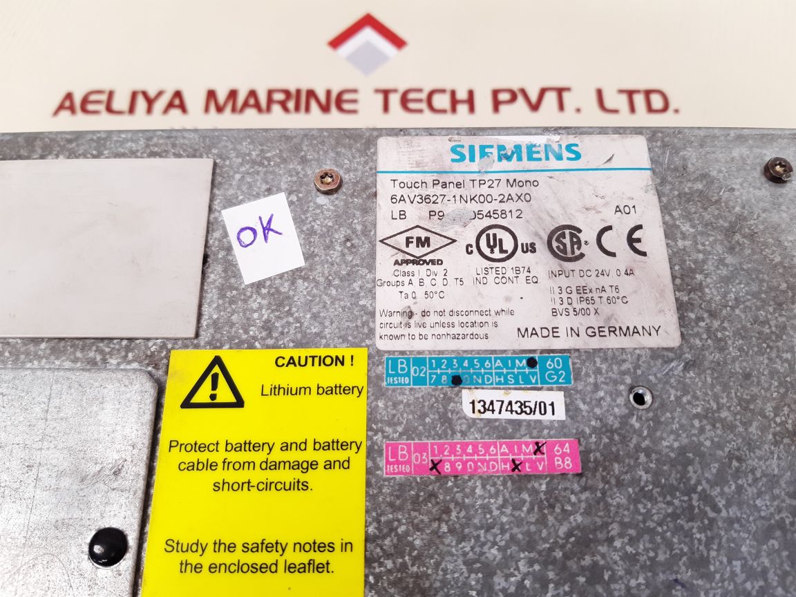 Siemens simatic tp27 6av3627-1nk00-2ax0 mono touch screen panel