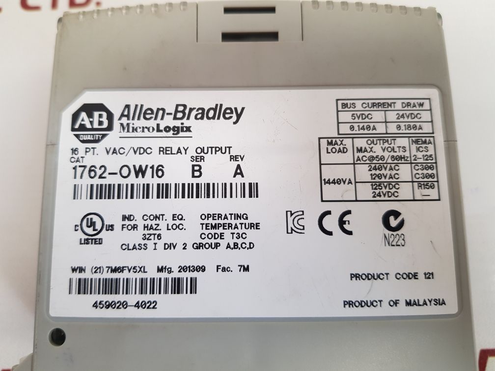 Allen-bradley 1762-ow16 micro logix 16 pt. vac/vdc relay output