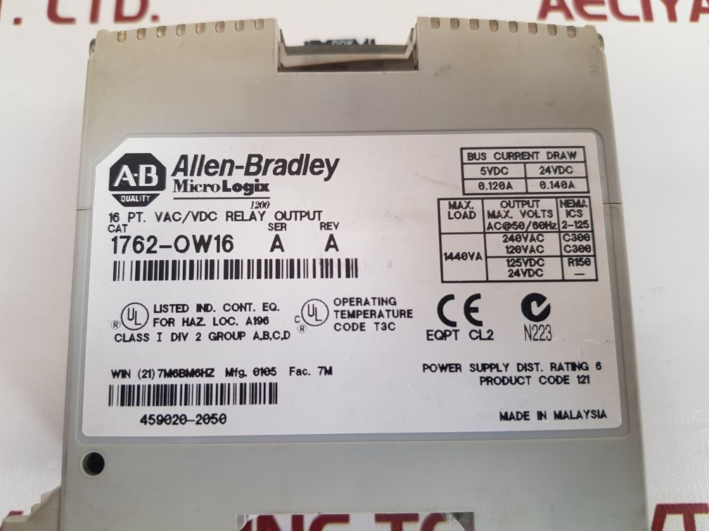 Allen-bradley 1762-ow16 ser.a 16 pt. vac/vdc relay output