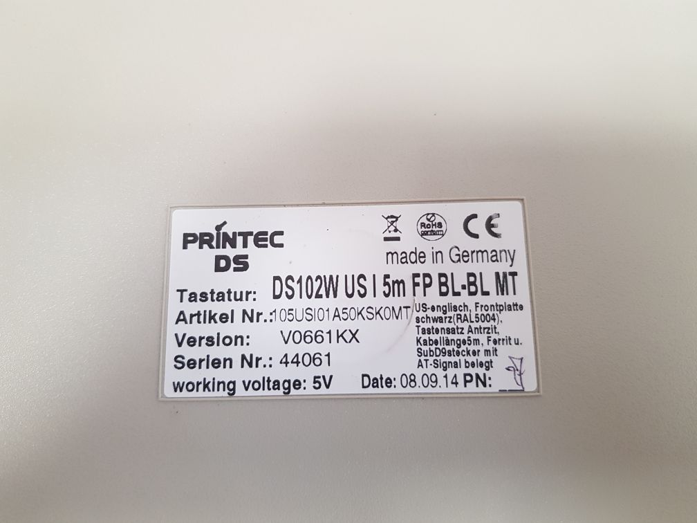 Printec 105usi01a50ksk0mt keyboard version:v0661kx
