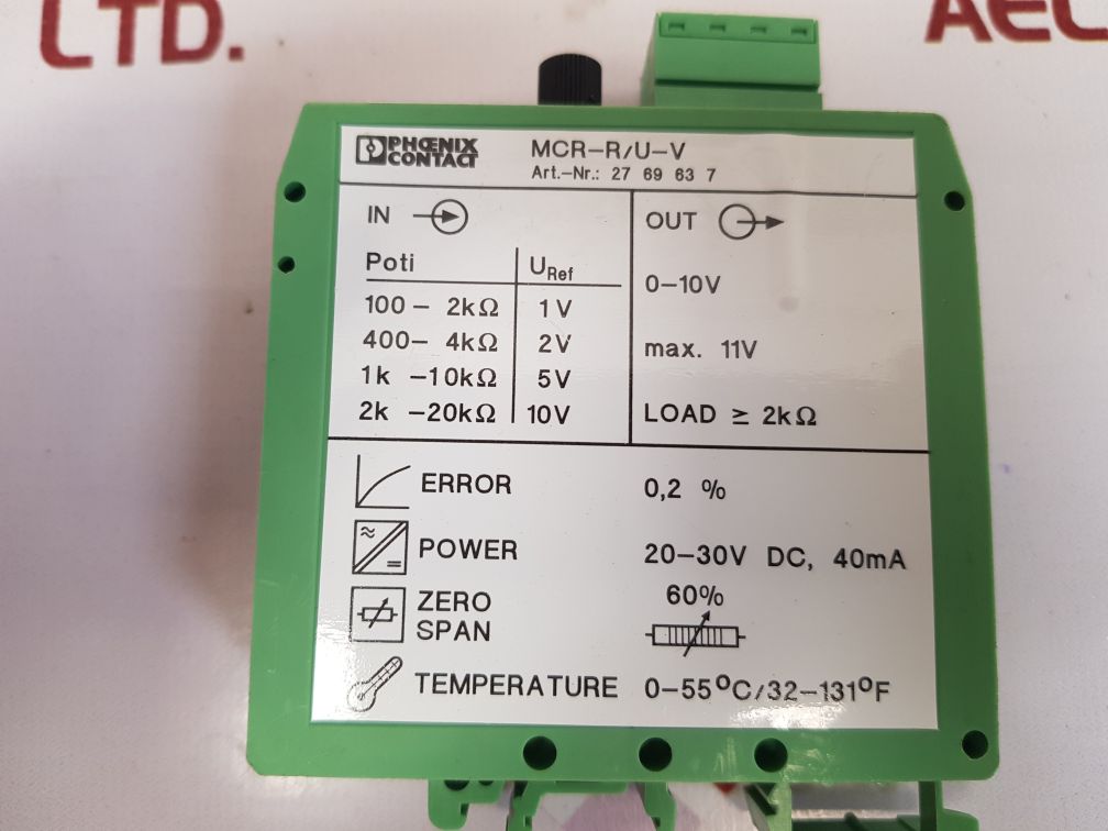 Phoenix contact mcr-r/u-v resistance transducer 2769637