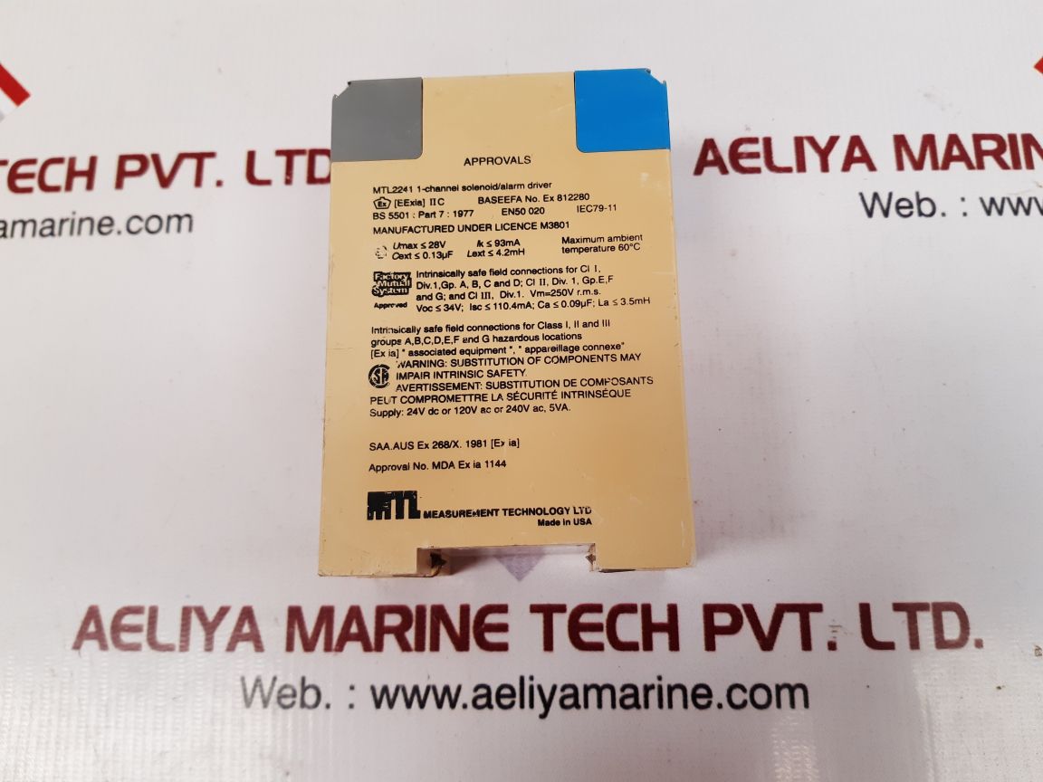 Measurement technology mtl 2241 solenoid/alarm driver