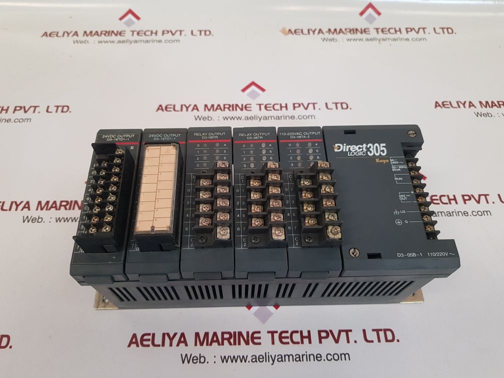 Koyo direct logic 305 d3-05b-1,d3-16td1-1,d3-08tr,d3-08ta-2 module rack