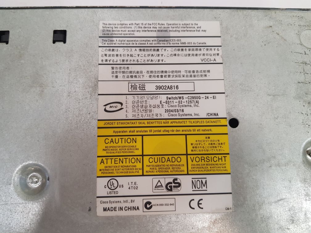 Cisco systems ws-c2950g-24-ei ethernet switch