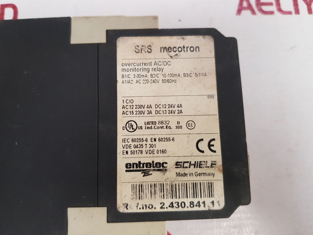 Entrelec Srs Mecotron 2.430.841.11 Overcurrent Ac/Dc Monitoring Relay