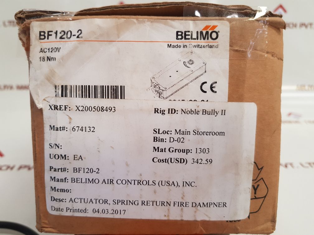 Belimo Bf120-2 Fire / Smoke Damper Actuator, Spring Return