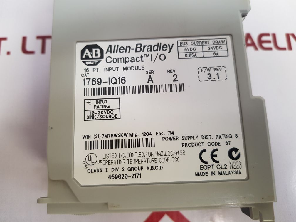 Allen-bradley 1769-iq16 Compact I/O 16 Pt. Input Module Ser.A Rev.2